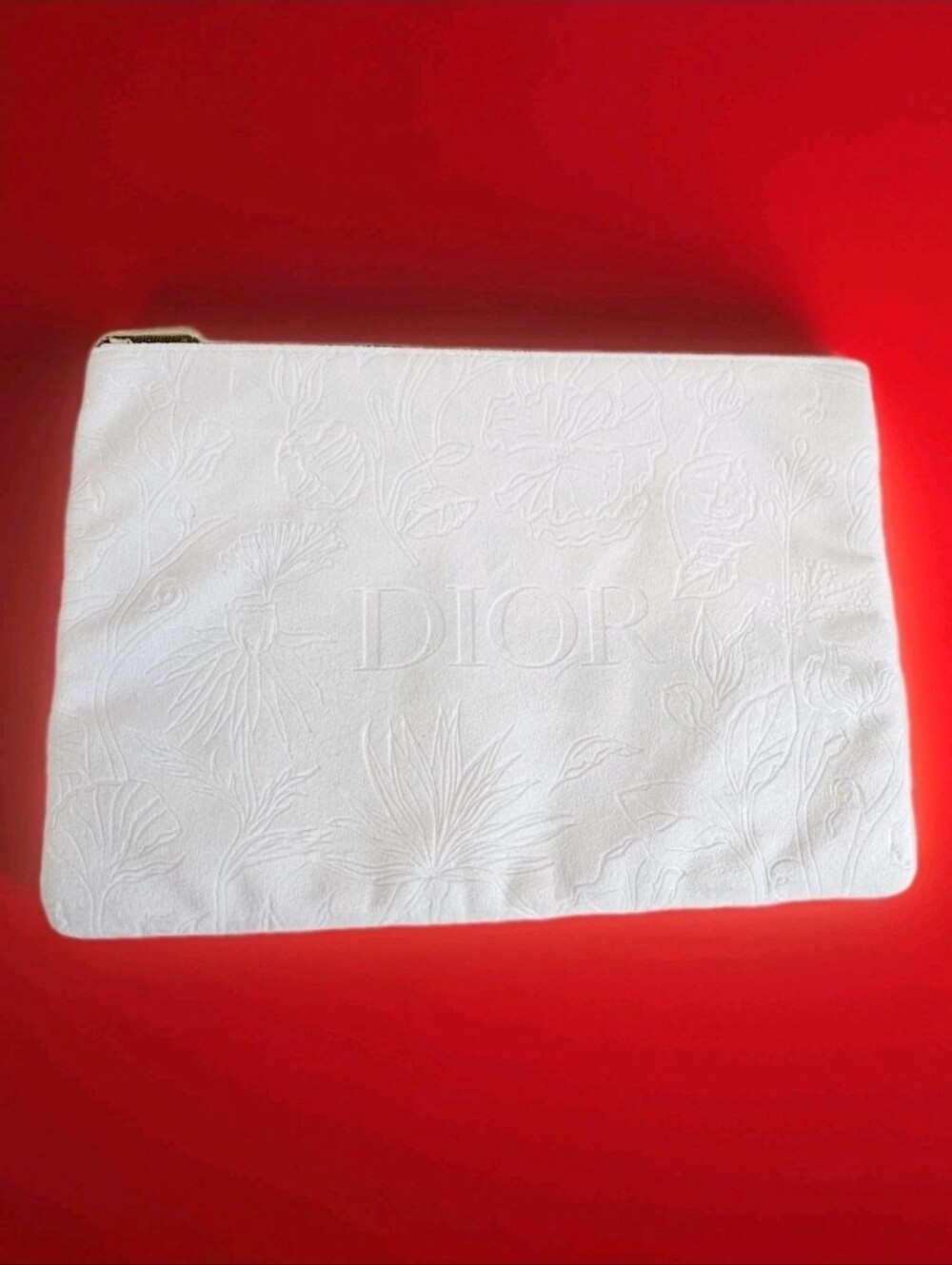 Dior White Embossed Floral Cosmetic Pouch